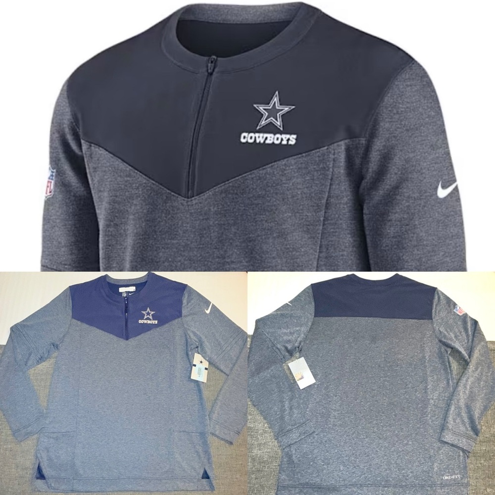 NIKE DALLAS COWBOYS MENS NAVY BLUE LOCKUP HALF ZIP LONG SLEEVE QTR ZIP PULLOVER